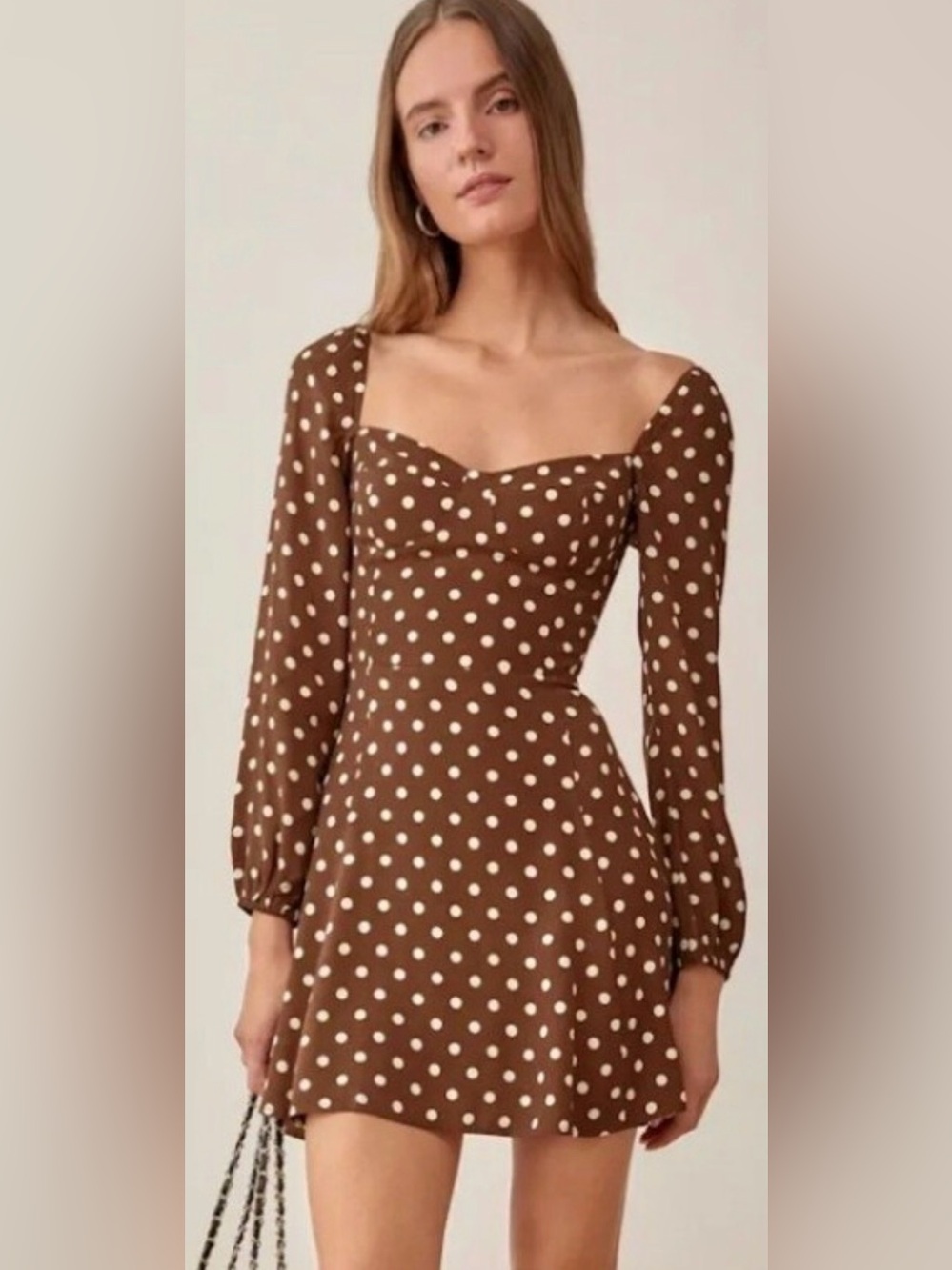 Reformation Mochi Brown Polka Dot Sweetheart Mini Dress 10